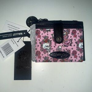 Ed Hardy Pink and Black Floral Wallet
